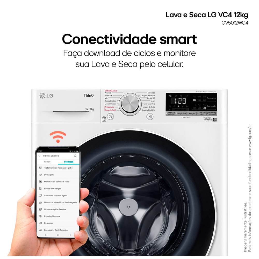 Lava e Seca 12Kg LG Smart Branca com 12 Programas de Lavagem - CV5012WC4