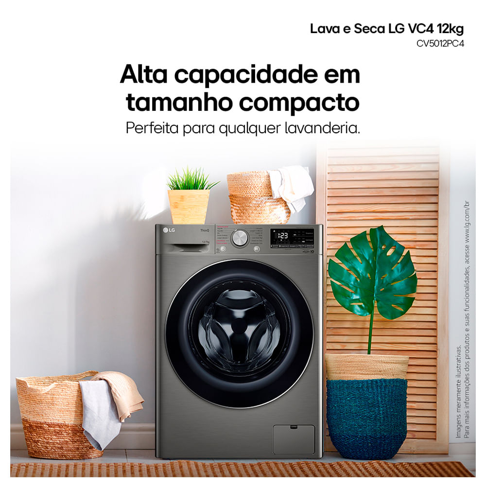 Lava e Seca 12Kg LG Smart Inox com 12 Programas de Lavagem - CV5012PC4