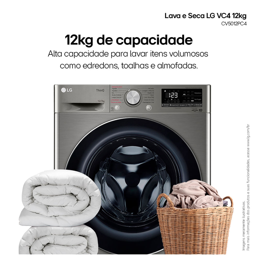 Lava e Seca 12Kg LG Smart Inox com 12 Programas de Lavagem - CV5012PC4