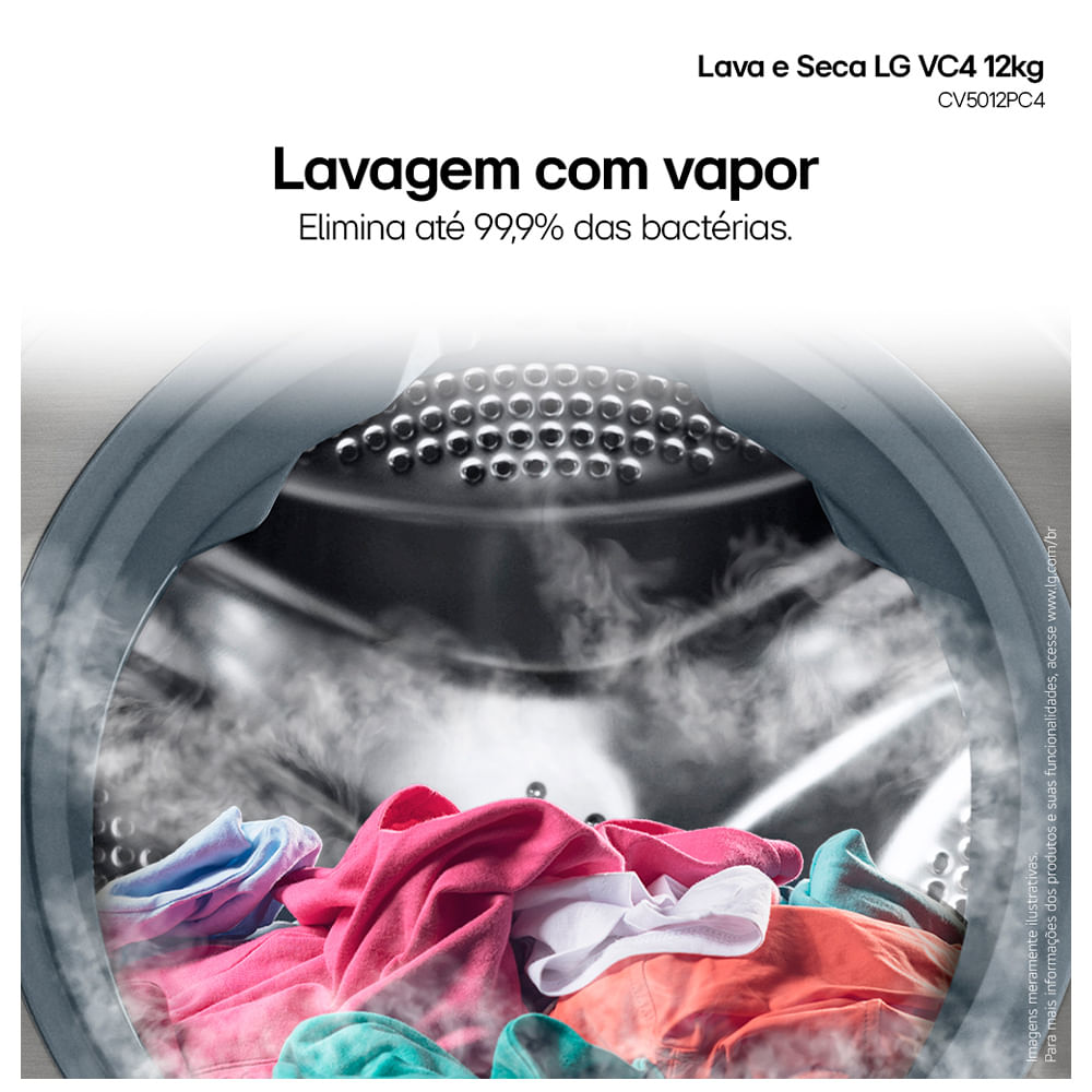 Lava e Seca 12Kg LG Smart Inox com 12 Programas de Lavagem - CV5012PC4