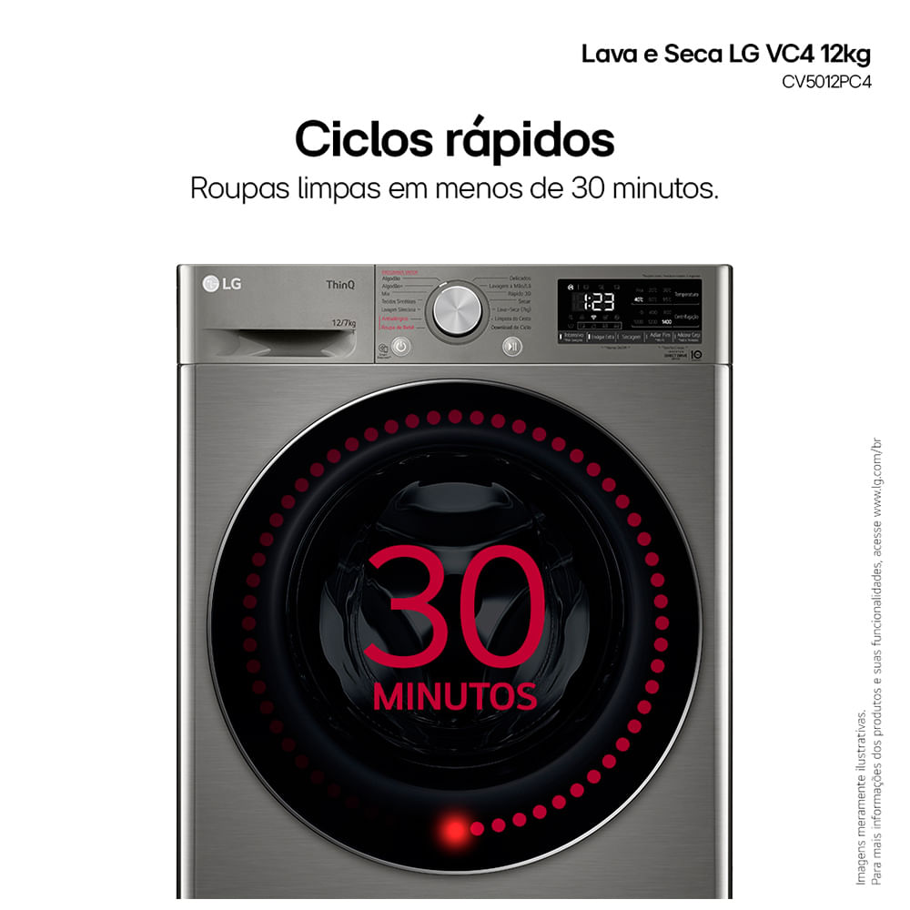 Lava e Seca 12Kg LG Smart Inox com 12 Programas de Lavagem - CV5012PC4