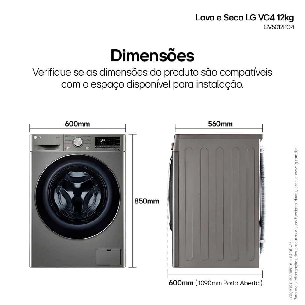 Lava e Seca 12Kg LG Smart Inox com 12 Programas de Lavagem - CV5012PC4