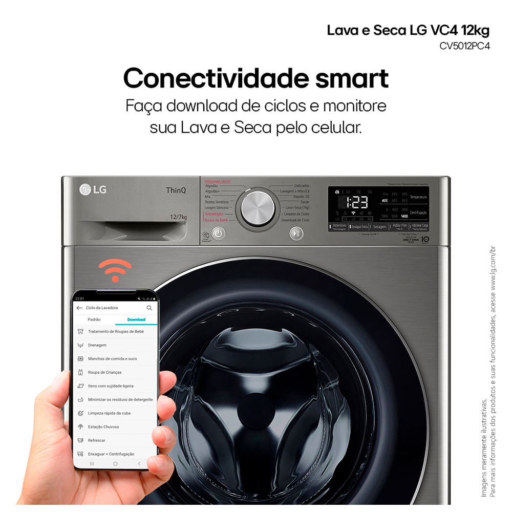Lava e Seca 12Kg LG Smart Inox com 12 Programas de Lavagem - CV5012PC4