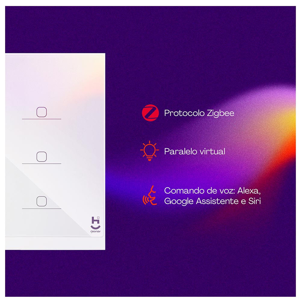 Interruptor Inteligente 6 Teclas Conexão Zigbee Compatível com Assistente de voz, IOS e Android Branco - Geonav