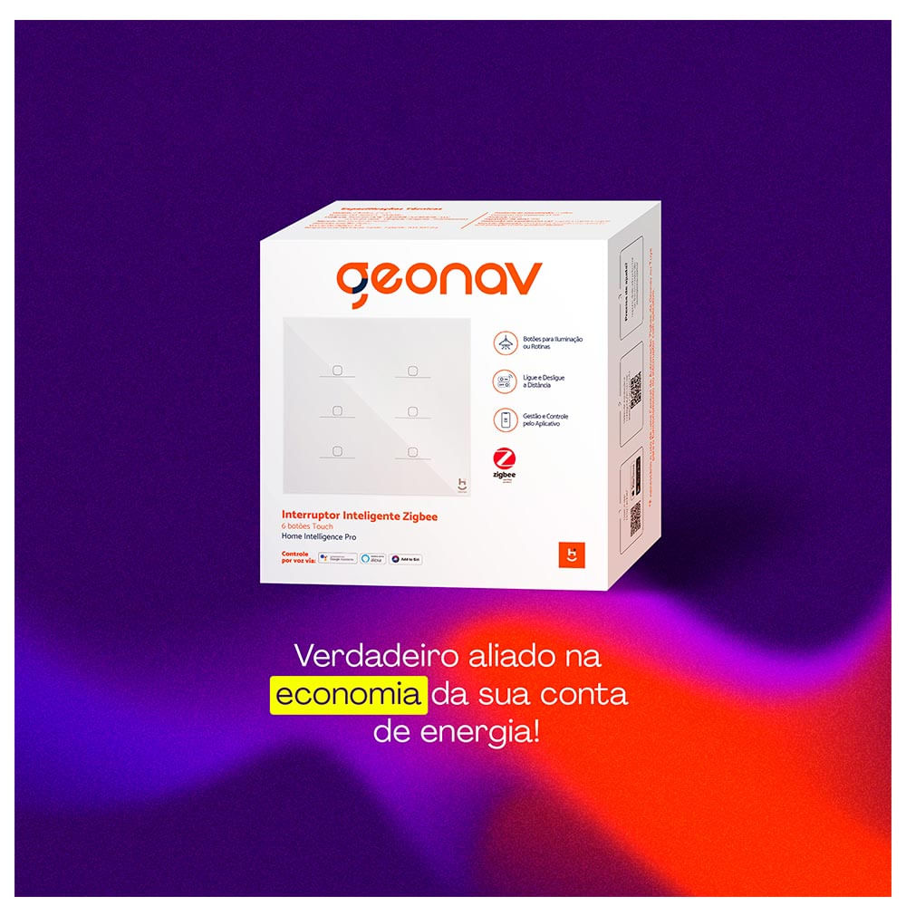 Interruptor Inteligente 6 Teclas Conexão Zigbee Compatível com Assistente de voz, IOS e Android Branco - Geonav