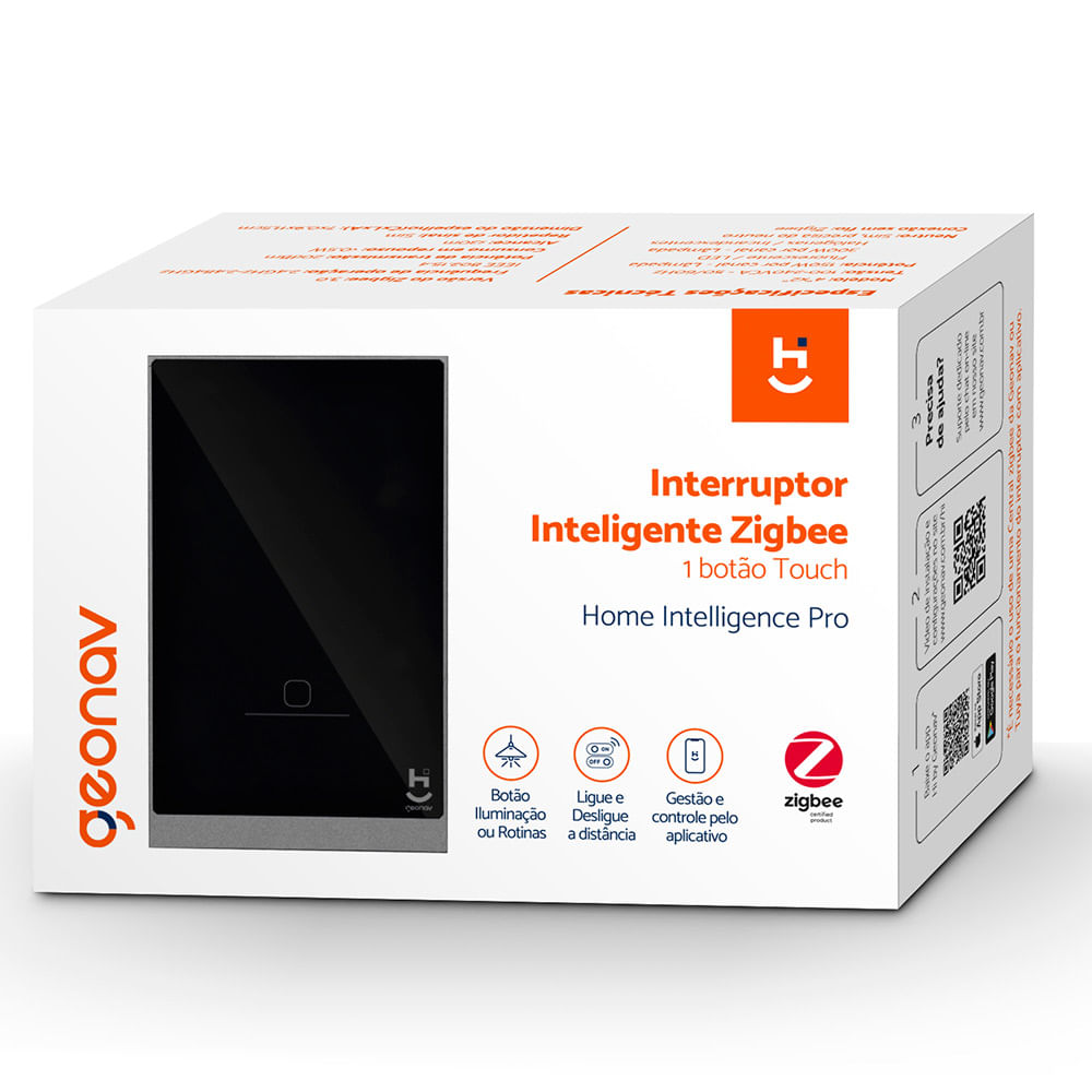 Interruptor Inteligente 1 Tecla Conexão Zigbee Compatível com Assistente de voz, IOS e Android Preto - Geonav