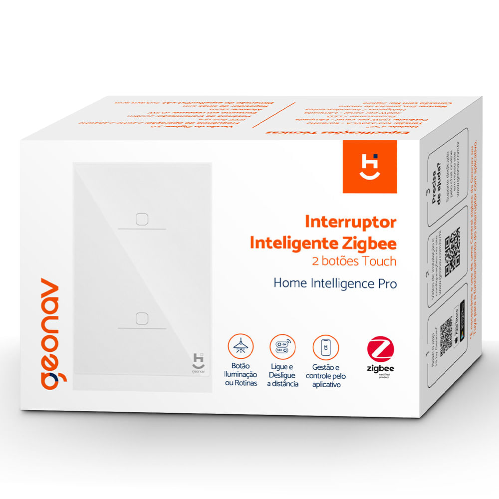Interruptor Inteligente 2 Teclas Conexão Zigbee Compatível com Assistente de voz, IOS e Android Branco - Geonav