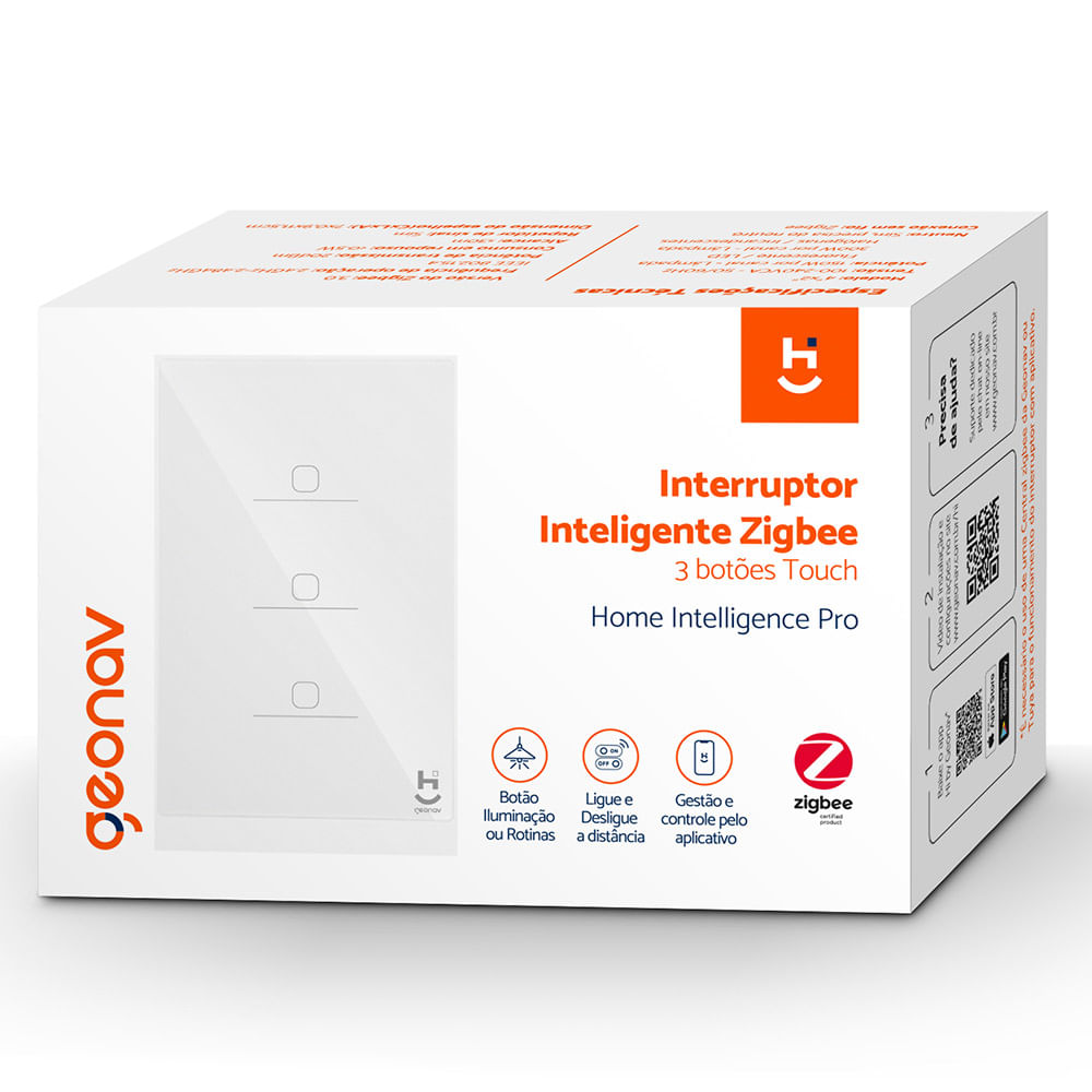 Interruptor Inteligente 3 Teclas Conexão Zigbee Compatível com Assistente de voz, IOS e Android Branco - Geonav