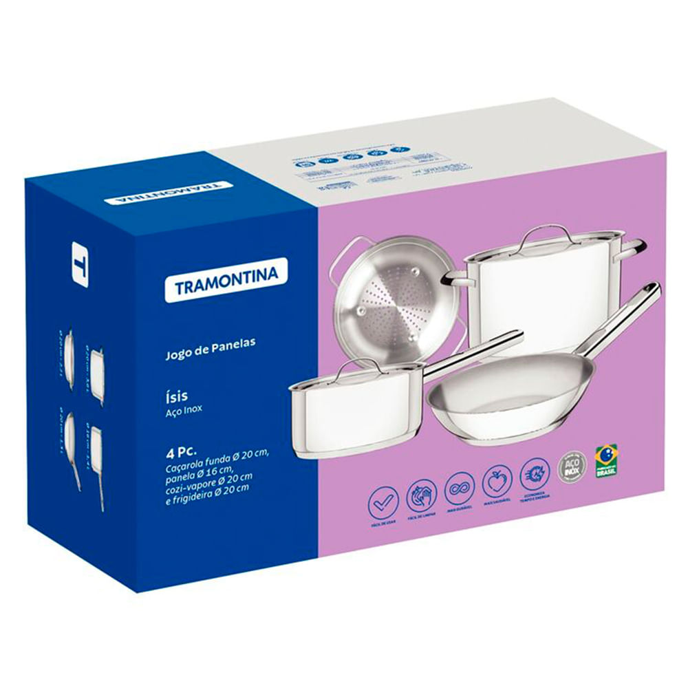 Conjunto de Panelas em Aço Inox com 04 Peças Ísis - Tramontina